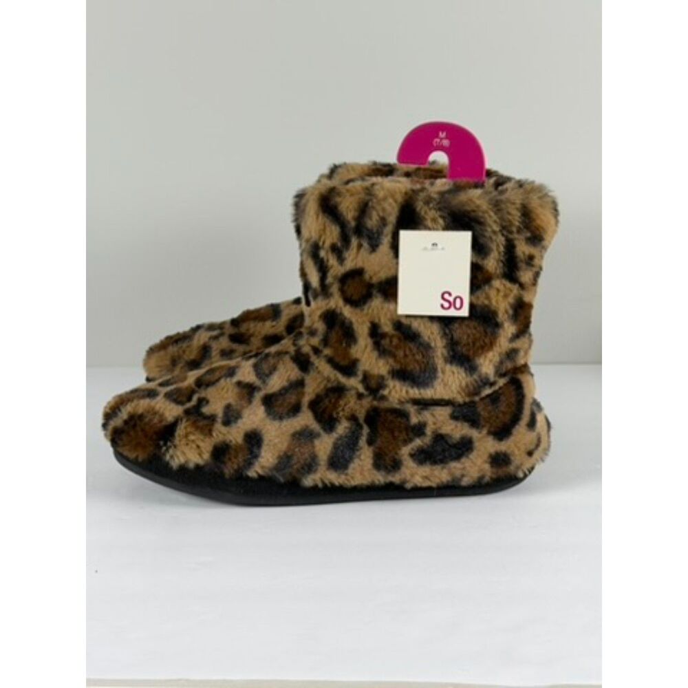 NWT Leopard Faux Fur Bootie Slippers Women’s M 7/8 Zip Up SO Kohl’s